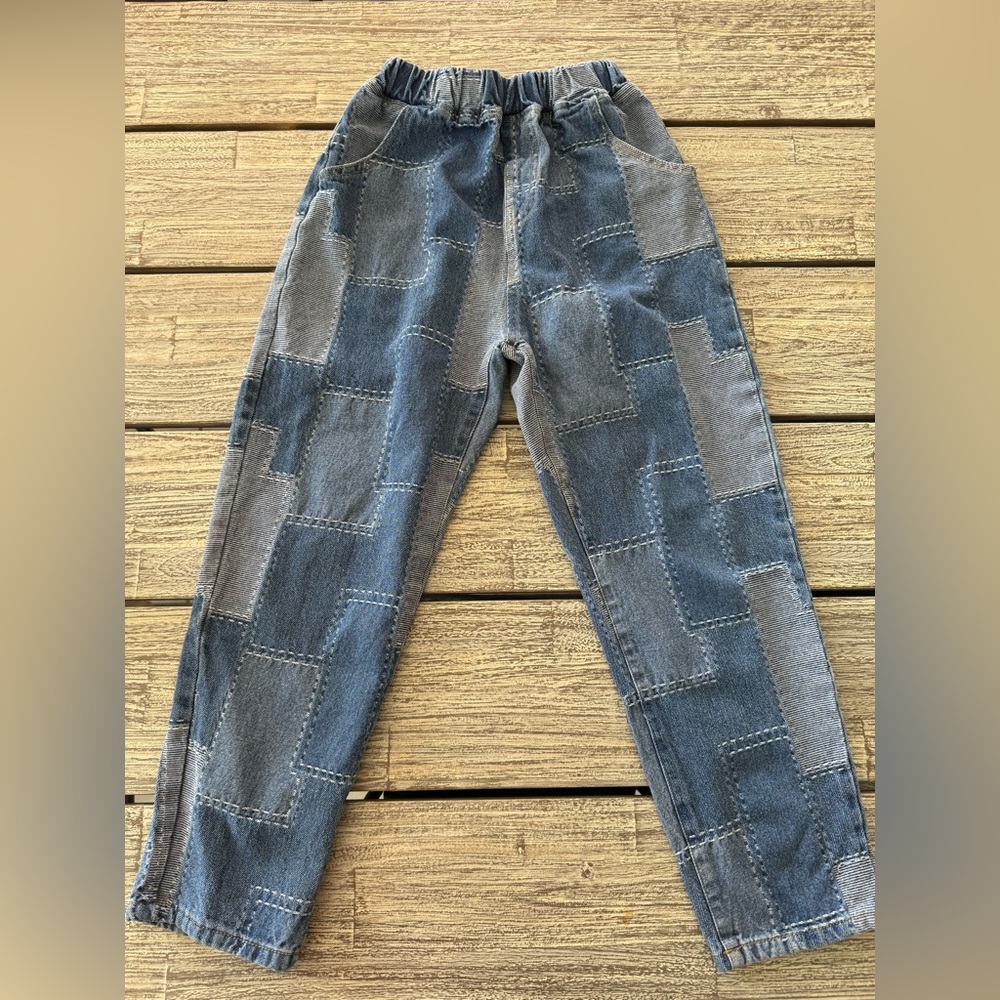 Boys Urban Style Patchwork Jeans, Slim Waist, Blue, Sz 160 (Conversion 14-16 yr)